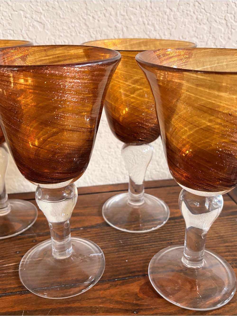 Set of ARTLAND Amber Swirl Stemmed Wine Glasses
